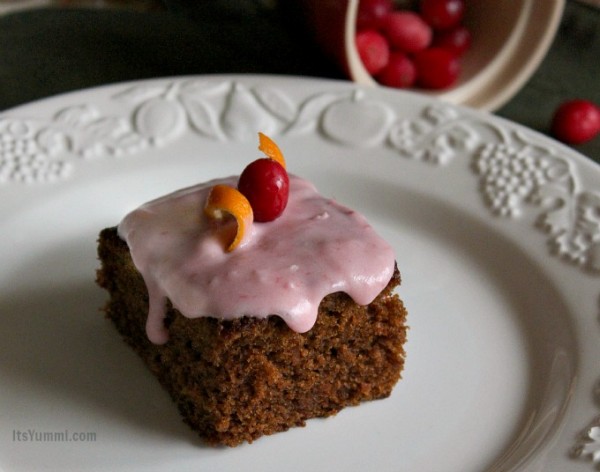 Orange Gingerbread Cake with Cranberry Cream Cheese Frosting from ItsYummi.com