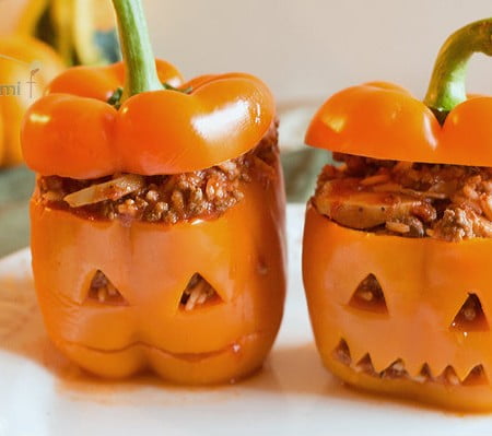 Jack O Lantern Stuffed Peppers from itsyummi.com