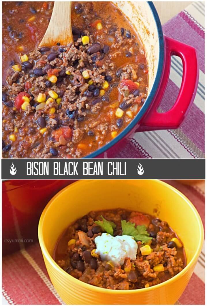 Bison Black Bean Chili Recipe {Healthy Dinner Recipes} It's Yummi
