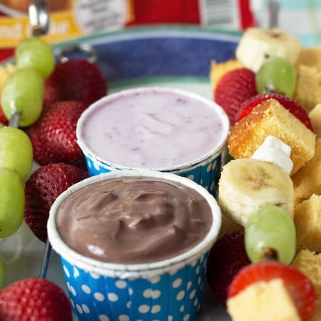 Lemon Pound Cake Kebabs with Chocolate and Blueberry Yogurt Dips from ItsYummi.com