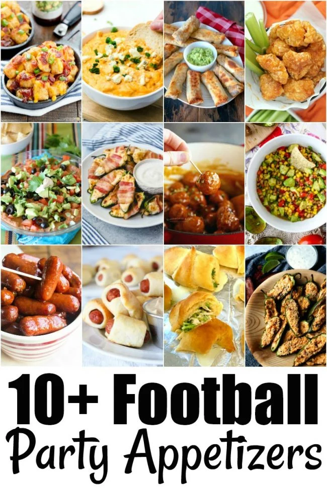 Need ideas for game day food? Get recipes for more than 15 game day appetizers. Easy to make and they feed a crowd! #gamedayappetizers #footballfood #diprecipes photo collage of game day appetizers