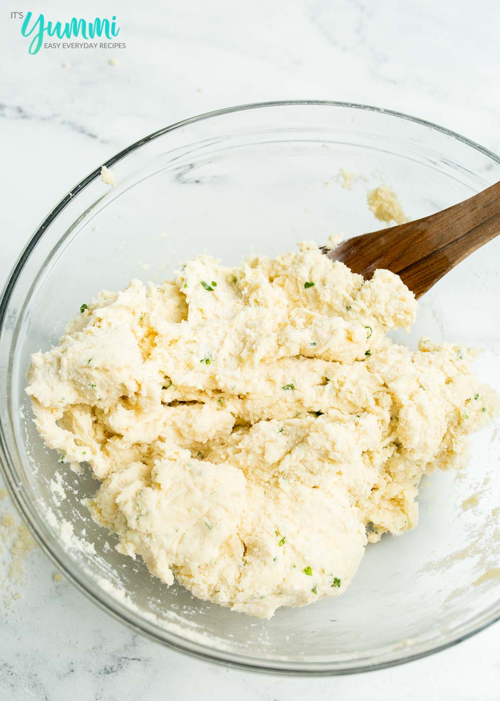 Bowl of cheddar bay biscuit dough