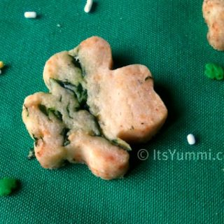 Spinach Parmesan Sables shaped like 4-leaf clovers for St. Patrick's Day
