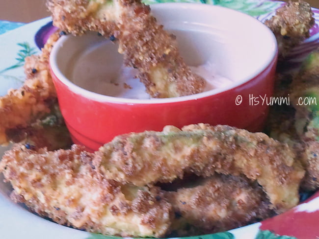 deep fried avocado with spicy remoulade sauce for dipping