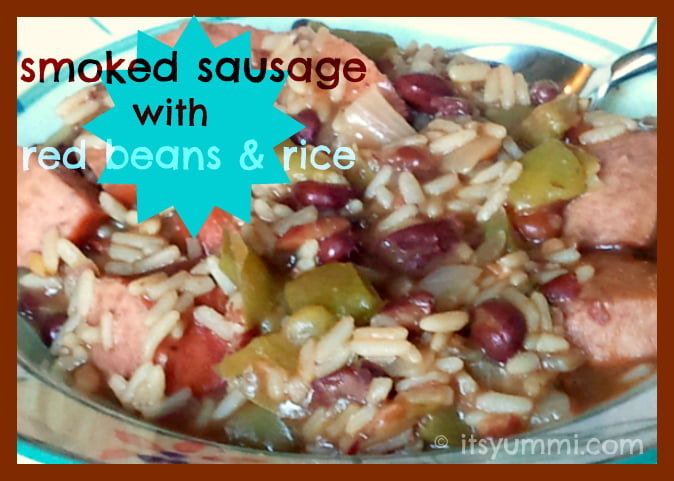 titled image (and shown): smoked sausage with red beans and rice