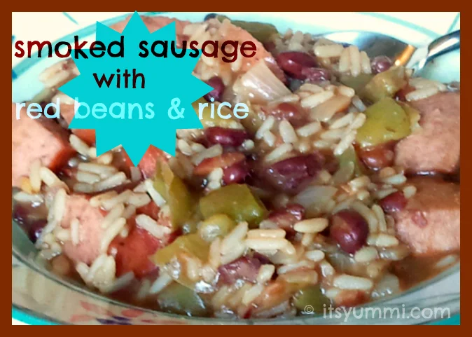 red beans and rice with sausage titled image (and shown): smoked sausage with red beans and rice
