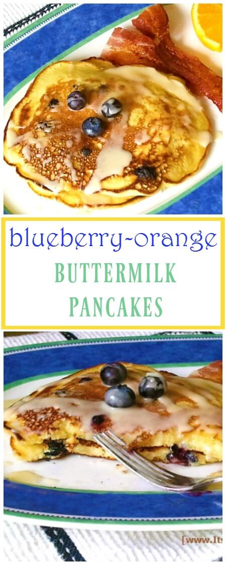 Blueberry-Orange Almond Buttermilk Pancakes are the perfect brunch recipe! | ItsYummi.com | brunch recipes | pancakes | buttermilk pancakes