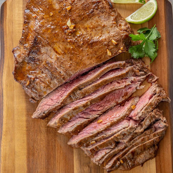 medium rare slices of pan seared sirloin steak