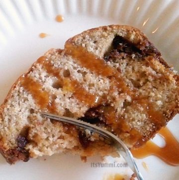 slice of Chocolate Caramel Stuffed Banana Bread