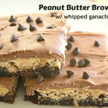Peanut Butter Brownies with Whipped Ganache Frosting - This easy brownie recipe makes a dessert that is LOADED with peanut butter and chocolate! Get the recipe from ItsYummi.com