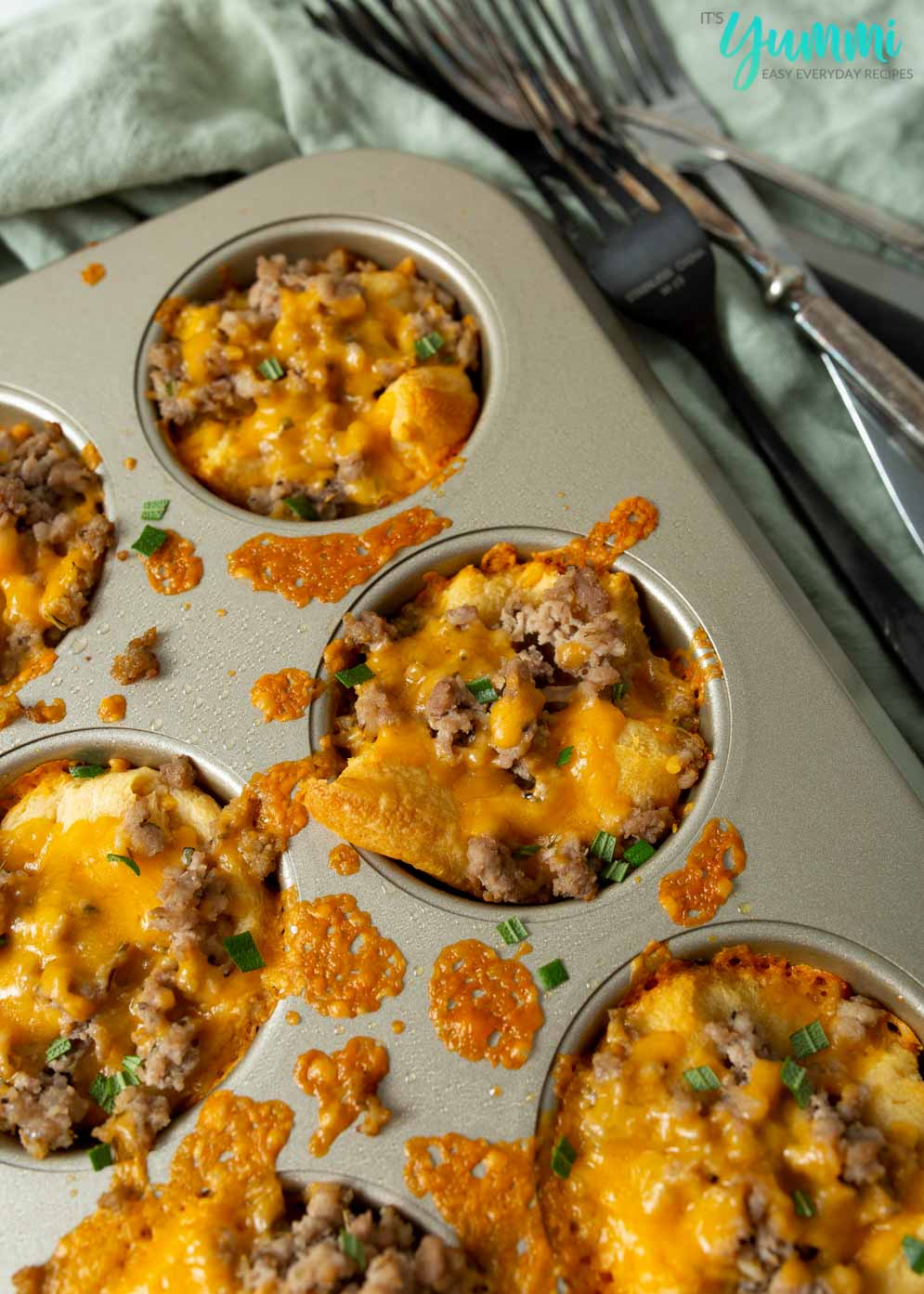 Baked Cheesy Sausage Biscuits in muffin tin