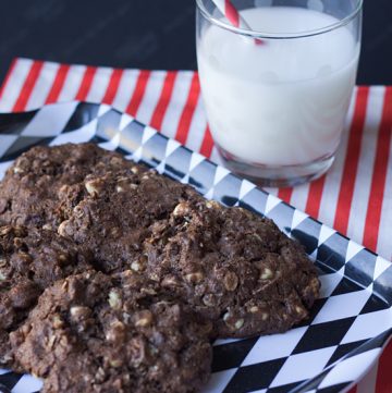 Lightened Up Double Chocolate Peanut Butter Oatmeal Cookies - Recipe from ItsYummi.com