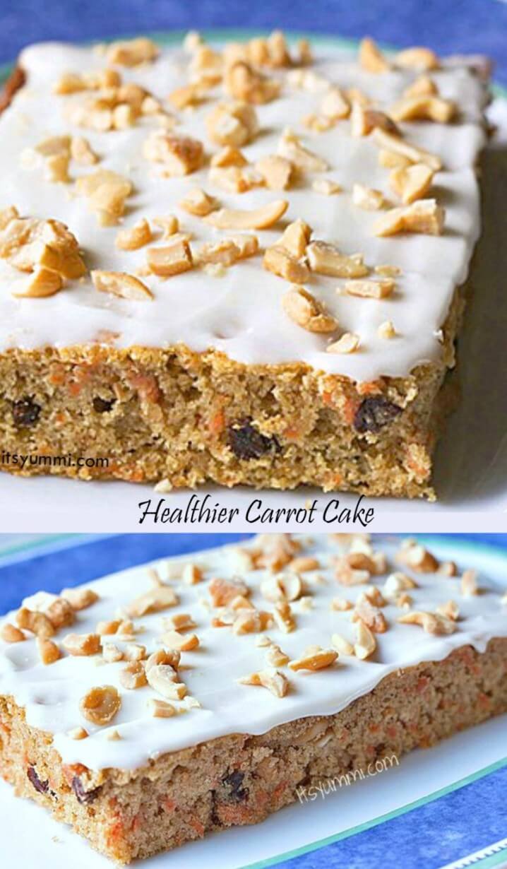 This healthier carrot cake is lower in fat and calories than a traditional carrot cake recipe. It has a decadent cashew cream cheese frosting that you'll go crazy for! From @itsyummi
