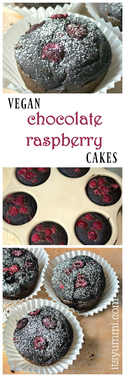 Vegan Chocolate Raspberry Cakes are extra moist and vegan because of avocado instead of butter. Full of rich chocolate and fresh raspberries