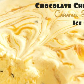 Homemade Caramel Swirl Chocolate Chip Ice Cream