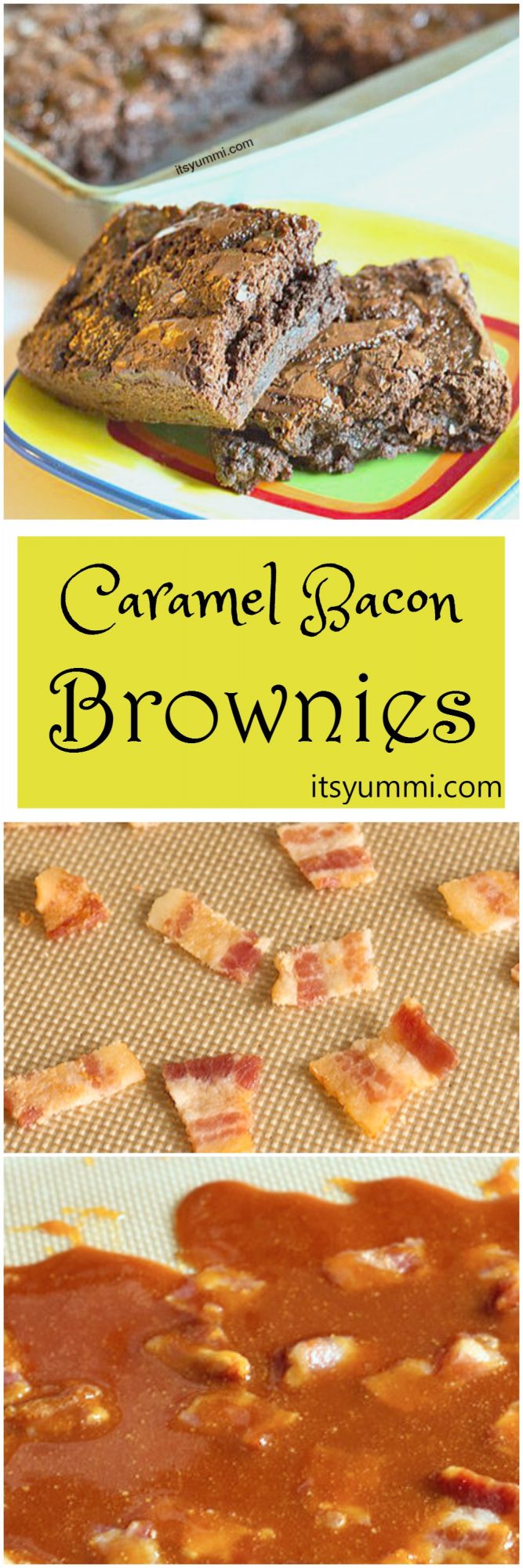 caramel brownies with bacon photo collage