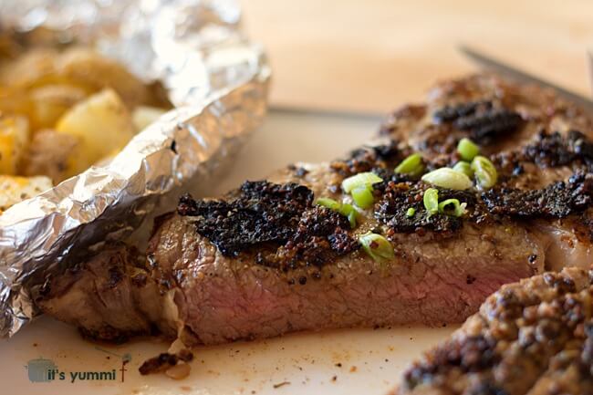 Mustard Peppercorn Rubbed Rib Eye Steak - Get the recipe on itsyummi.com