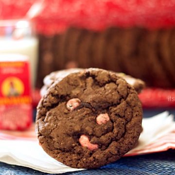 chocolate peppermint cookies with chocolate covered raisins