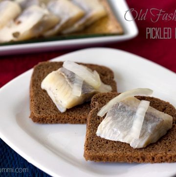 Old Fashioned Pickled Herring on pumpernickel bread