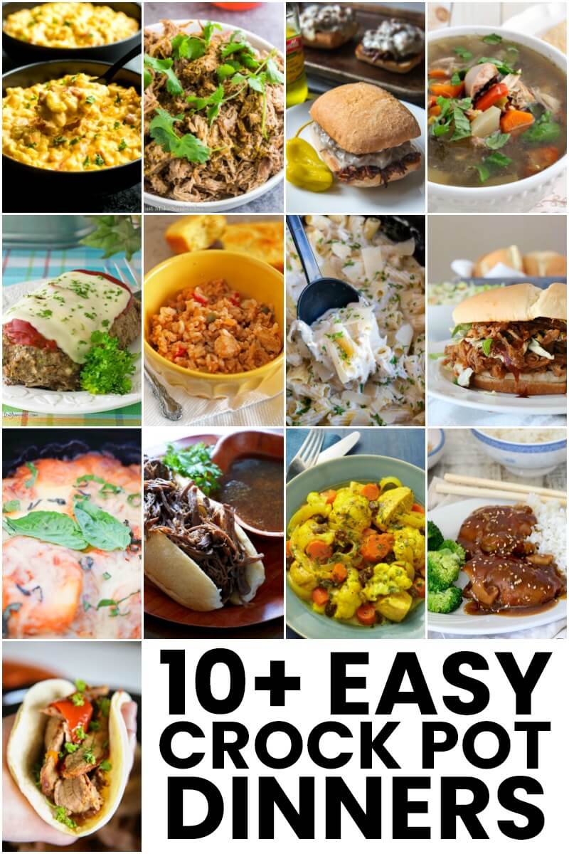 titled photo collage of 10 easy crock pot dinners