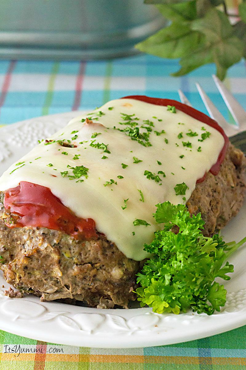 healthy low carb meatloaf made with grated zucchini as a substitute for bread crumbs