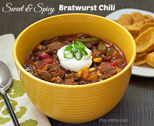 Sweet and Spicy Bratwurst Chili Recipe from ItsYummi.com - 5 cans & 15 minutes to "dinner's done"!