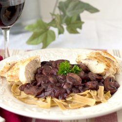 Mushroom Chicken Bourguignon - A healthier version than beef bourguignon, this easy to make dinner is just as delicious as the traditional version!
