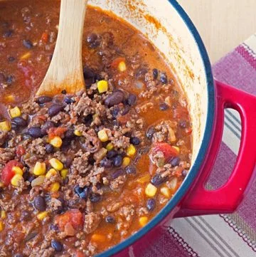 pot of bison chili with black beans