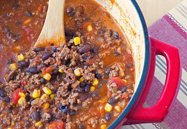 pot of bison chili with black beans