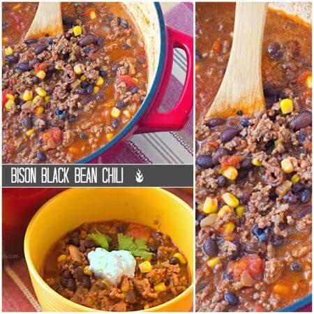 Bison black bean chili photo collage