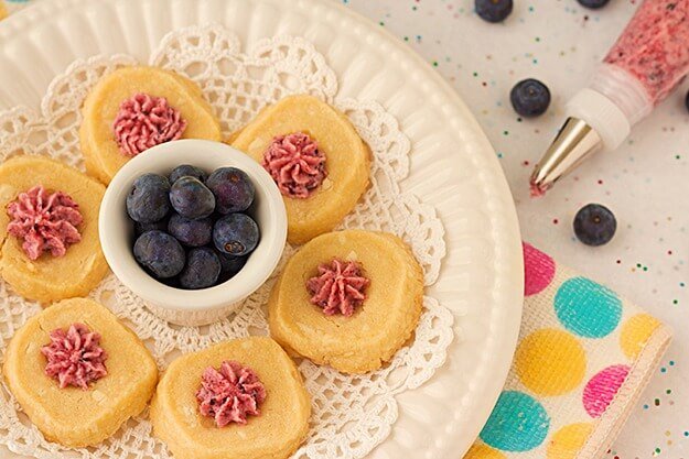 White Chocolate Shortbread with Blueberry Buttercream Icing