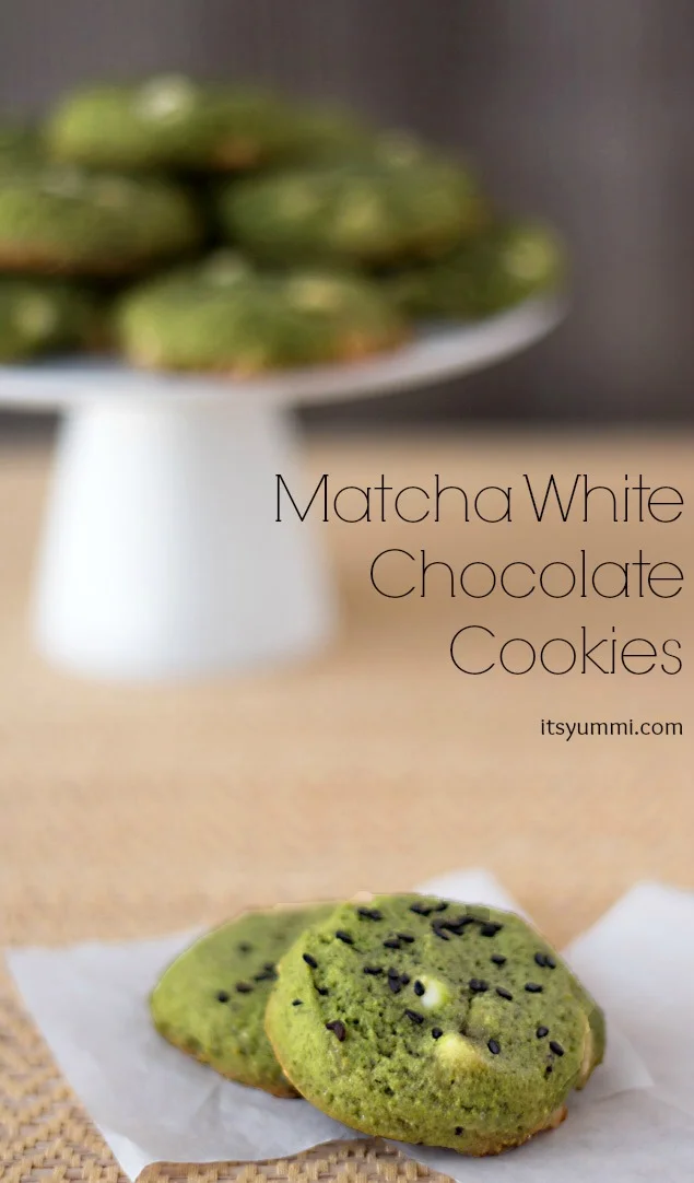 Recipe for White Chocolate Matcha Cookies - a soft, slightly chewy, mildly sweet sugar cookie - Get the recipe from ItsYummi.com