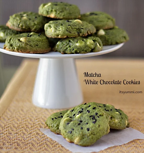 Recipe for White Chocolate Matcha Cookies - a soft, slightly chewy, mildly sweet sugar cookie - Get the recipe from ItsYummi.com