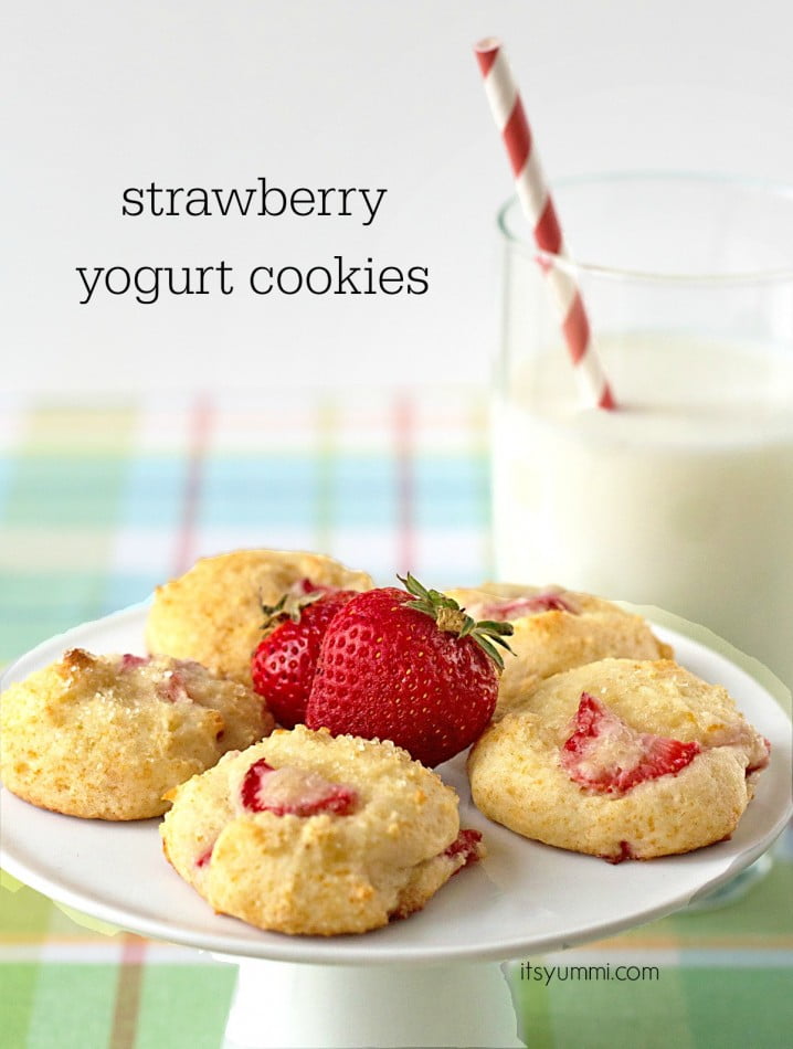 Strawberry yogurt cookies are soft, chewy, yogurt-based cookies. They're a healthier sweet treat that is low in fat and calories, but high in flavor and great taste! | ItsYummi.com