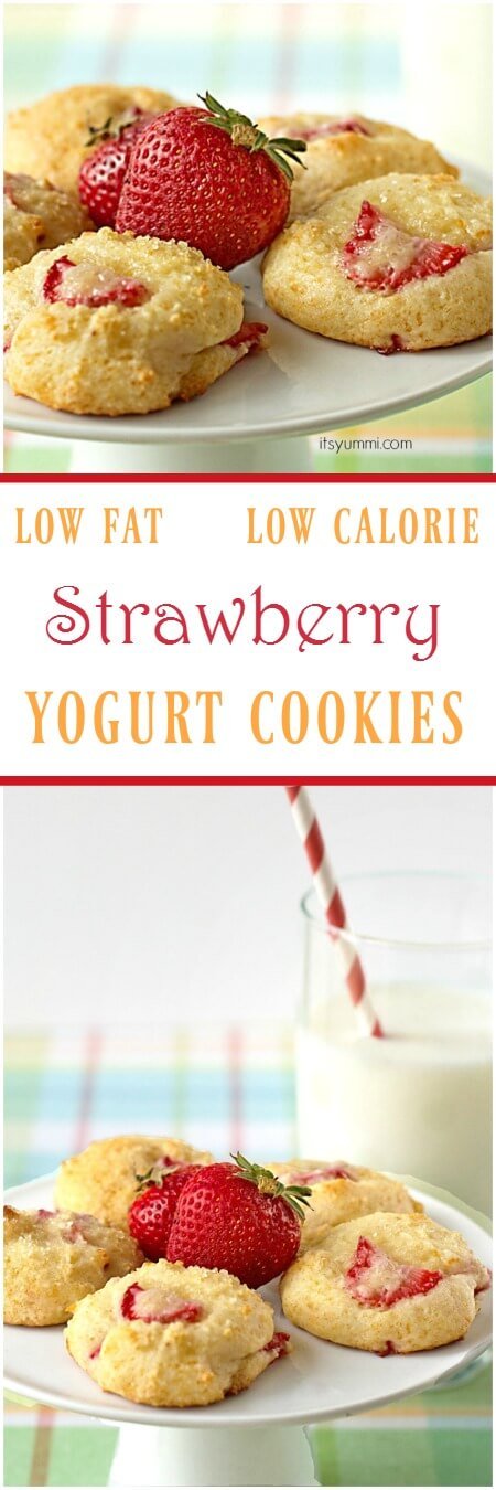 Strawberry yogurt cookies are soft, chewy, yogurt-based cookies. They're a healthier sweet treat that is low in fat and calories, but high in flavor and great taste! | ItsYummi.com