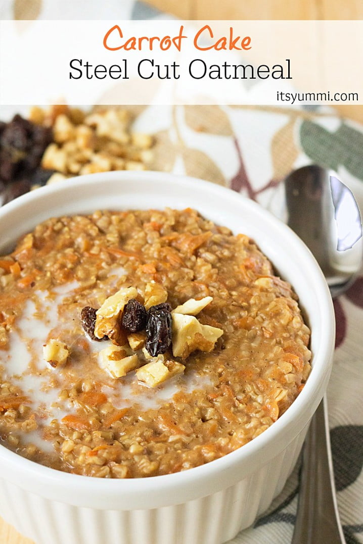 Carrot Cake Steel Cut Oatmeal - Breakfast oatmeal that tastes like carrot cake?! Oh YES, please! Healthy and so good! | itsyummi.com