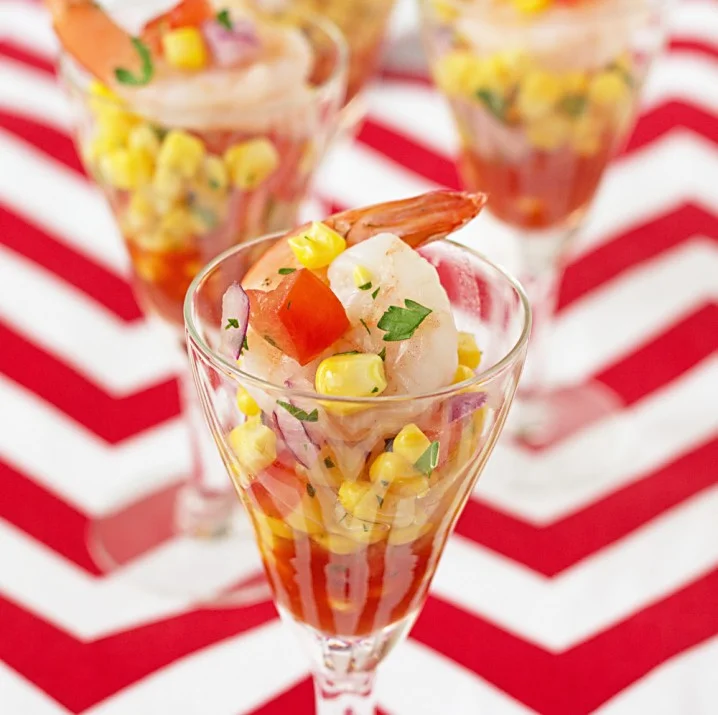 Shrimp and Corn Salsa Shooters from ItsYummi.com - A tasty, slightly spicy appetizer using fresh sweet corn.