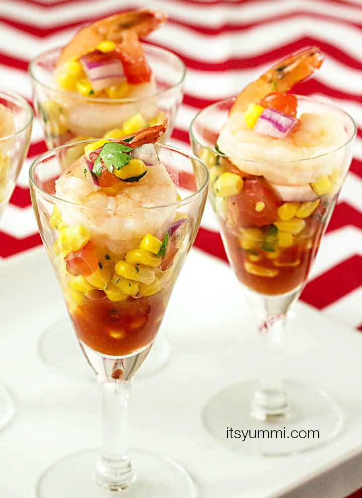 Corn Salsa Shooters with Shrimp