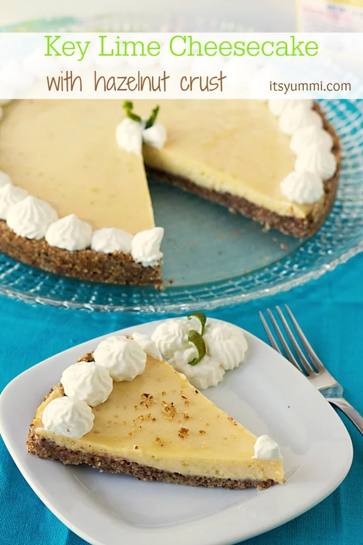 Key lime cheesecake with a hazelnut crust from ItsYummi.com #brunchweek Key lime cheesecake with a hazelnut crust from ItsYummi.com