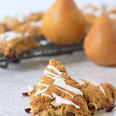 Cranberry Pear Scones with Orange Glaze ~ #recipe from ItsYummi.com