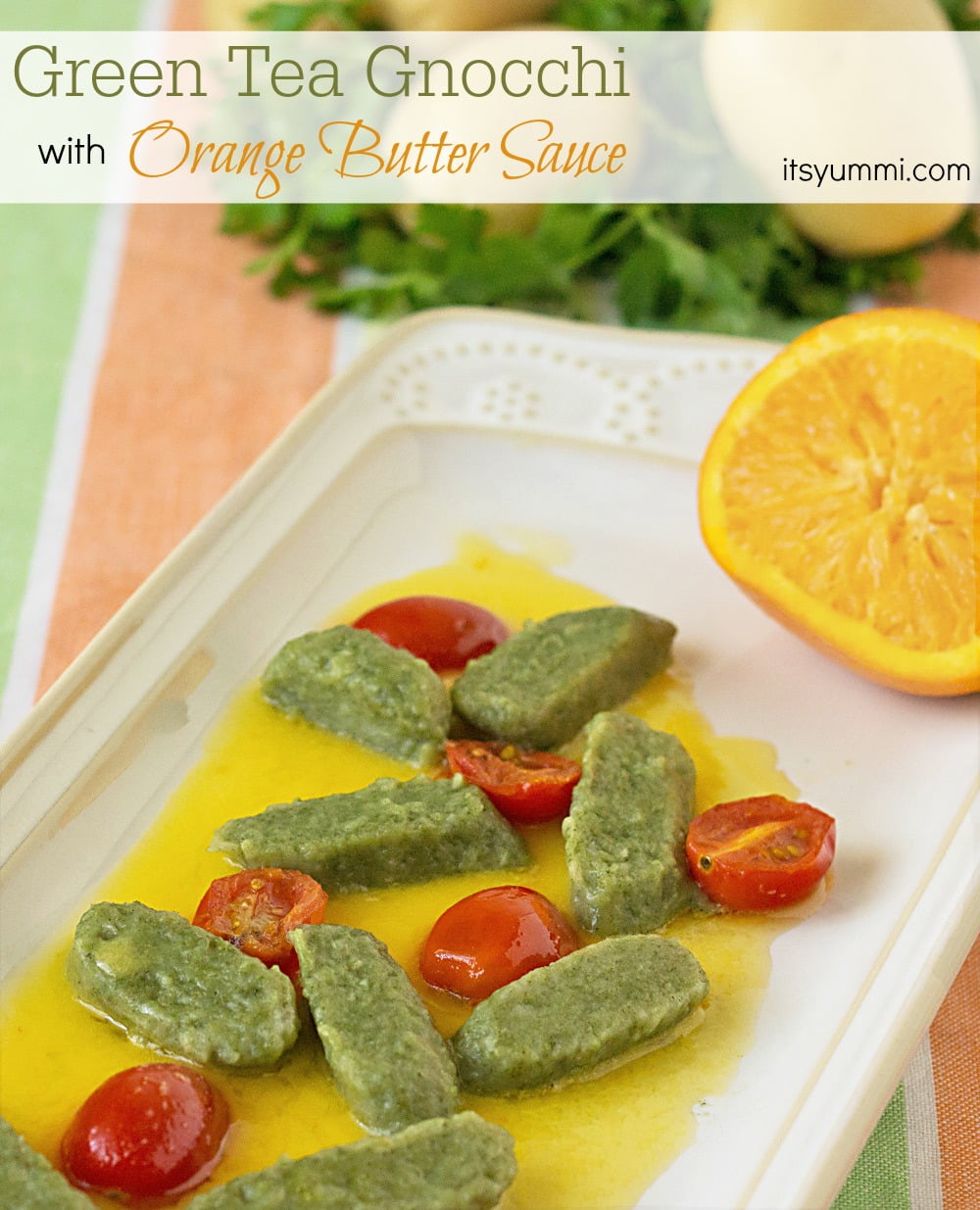 Green Tea Gnocchi with Orange Butter Sauce from ItsYummi.com