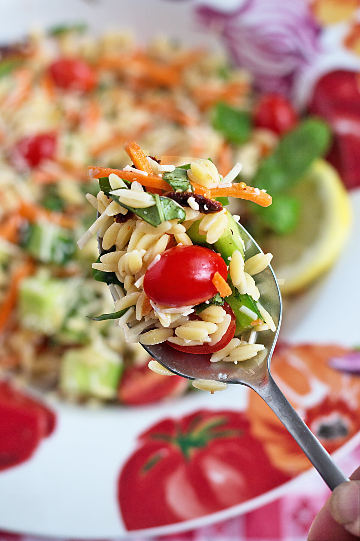 Summer Vegetable Orzo Pasta Salad - This side dish recipe has fresh veggies, vibrant colors, and an explosion of flavor, just like fireworks!