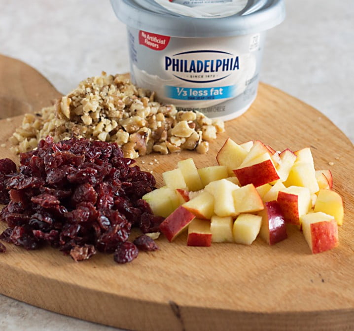 Ingredients needed to make a low carb cranberry walnut cinnamon cream cheese dip recipe - get the instructions at itsyummi.com