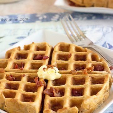 Candied Bacon Buttermilk Waffles - because every day deserves bacon! Recipe on ItsYummi.com
