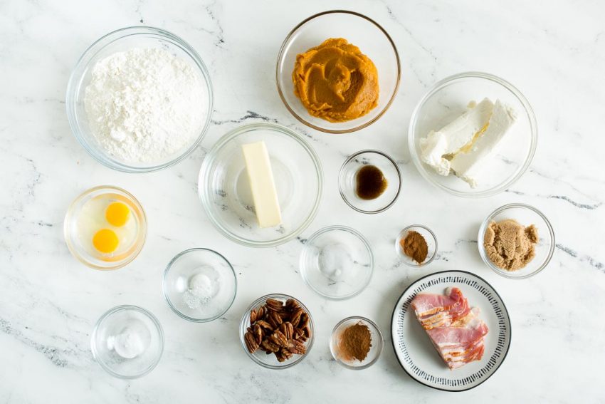 Baking ingredients for the pumpkin bacon muffins