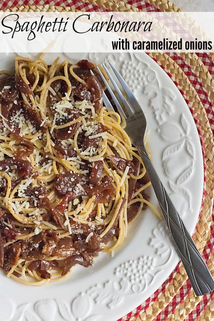 Spaghetti Carbonara with Caramelized Onions and Browned Butter... this is crazy delicious!