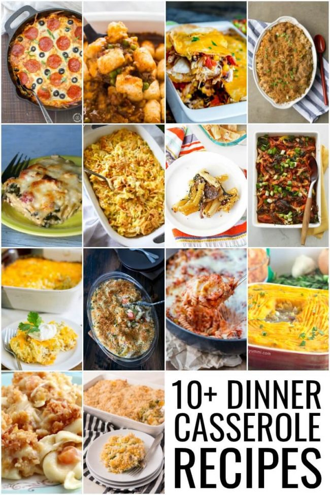10 Delicious Dinner Casserole Recipes photo collage of dinner casseroles