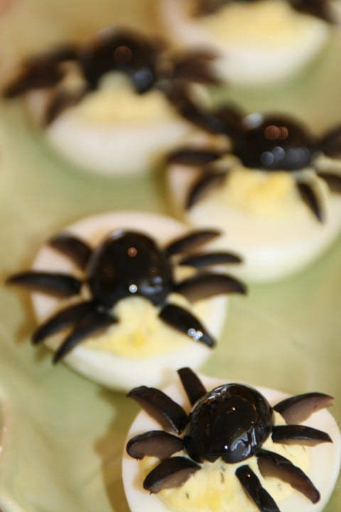 15 Fun Food Creations for Halloween, including Deviled Spider Eggs from Shockingly Delicious - find them all on ItsYummi.com