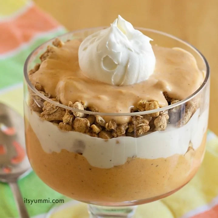 Pumpkin spice yogurt parfait is a healthy dessert or snack that will make a fabulous healthy option for holiday 