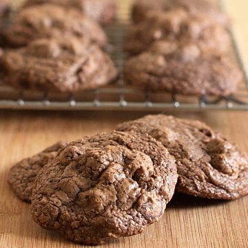 chewy chocolate peanut butter cookies on cooling rack